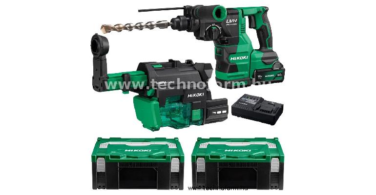 hikoki dh1826dawuz akkus fúró-vésőkalapács+porelszívó 2,6j 18v 2x5,0ah akkuval hitbox kofferben
