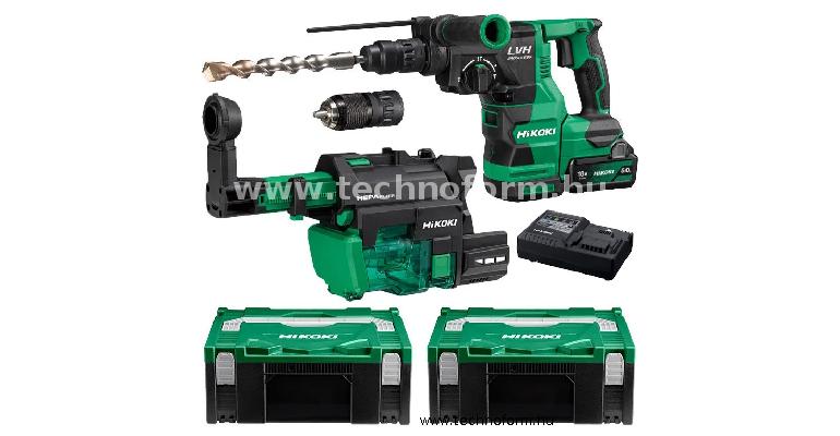 hikoki dh1826dcwuz akkus fúró-vésőkalapács 2,6j 18v 2x5,0ah akkuval + porelszívó, hitbox