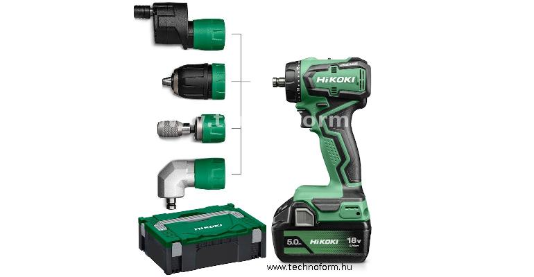 hikoki ds18ddqwsz akkus fúró csavarozó 18v 55nm cserélhető tokmány 4 különböző fejjel 2x5ah akku