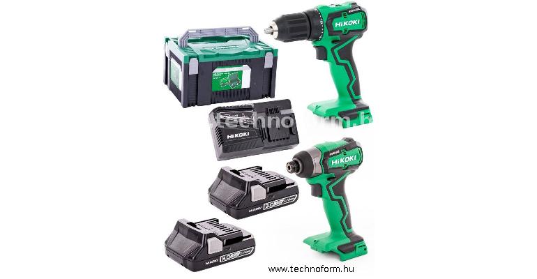 hikoki kc18ddwcz akkus gépcsomag dv18dd+ds18dd 18v li-ion 2x18v 3ah akkuval hitbox kofferben