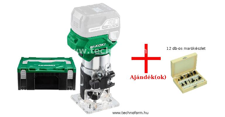 hikoki m1808daw2z akkumulátoros élmaró 18v akku és töltő nélkül hitboxban + 12 db-os marókészlet