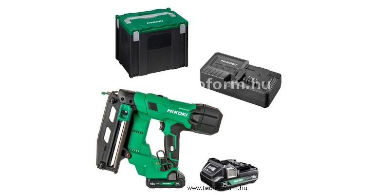 hikoki nt1865dsawxz akkus tűszegező 18v  gauge légrugós 2x2,0ah-s akku és töltő hitboxban