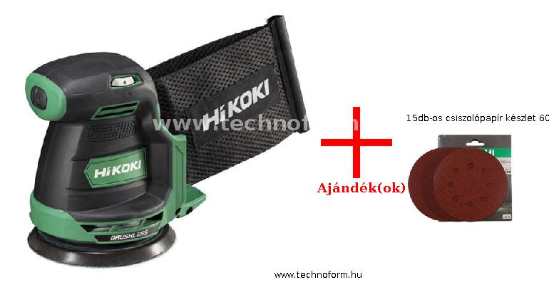 hikoki sv1813daw4z akkus excentercsiszoló 18v 125mm akku és töltő nélkül papírdobozban + 15db-os csiszolópapír készlet 60/80/120