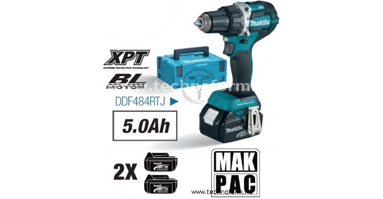 makita ddf484rtj akkus fúró-csavarbehajtó bl 18v 60nm 2x5.0ah-s akkuval makpac kofferben