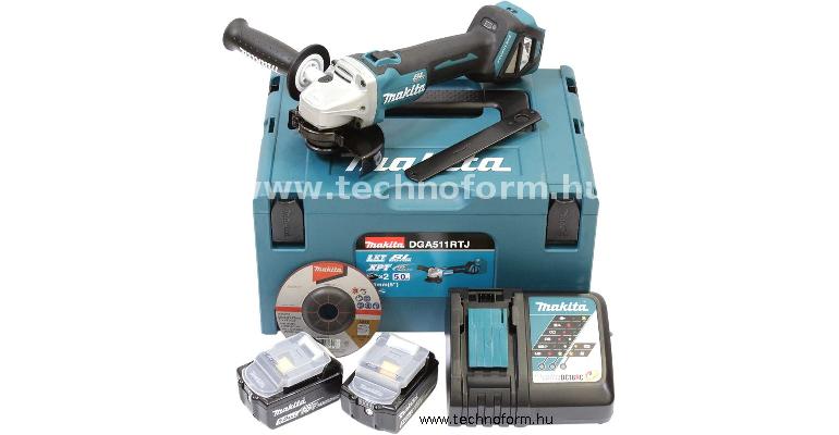 makita dga511rtj akkus sarokcsiszoló 125mm 18v 2x5.0ah li-ion akkuval makpac kofferben
