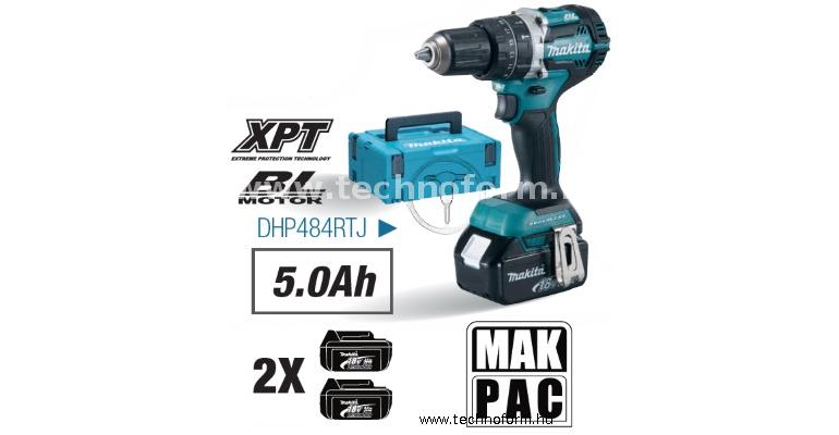 makita dhp484rtj akkus szénkefementes ütvefúró-csavarbehajtó 2x5.0ah-s akkuval makpac kofferben