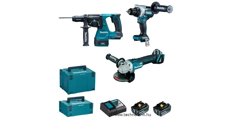 makita dlx3202tj1 akkus 18v gépcsomag ddf492 + dhr243 + dga506 + 2x5,0ah akku makpac kofferben