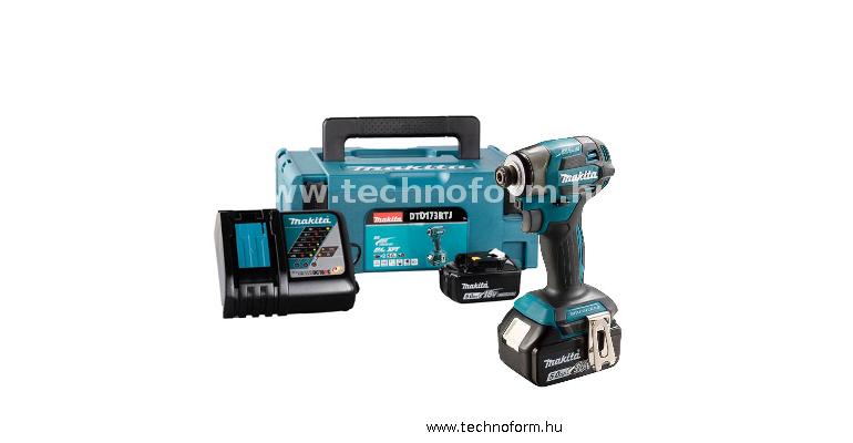 makita dtd173rtj akkus ütvecsavarozó 1/4" 180nm 18v 2x5ah akkuval makpak kofferben