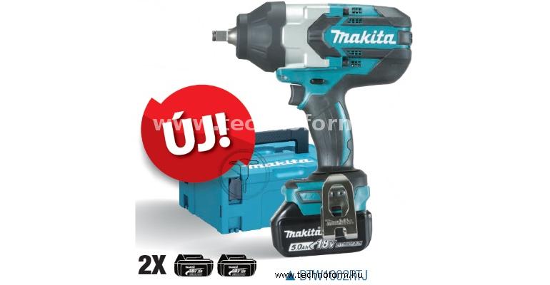 makita dtw1002rtj akkus ütvecsavarozó 1/2" 1000nm 18v 2x5.0ah li-ion akkuval makpac kofferben