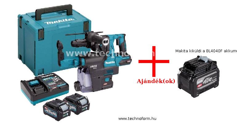 makita hr004gd202 akkus fúró-vésőkalapács sds+ 2,9j 40v 2x2,5h-s akku és töltő + makita kiküldi a bl4040f akkumulátort
