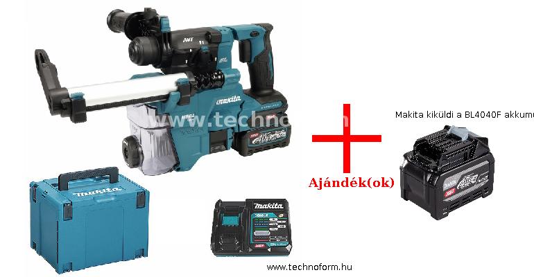 makita hr010gd201 akkus sds+ fúró-vésőkalapács 2,1j 2x40v 2,4ah+elszívó feltét makpackban + makita kiküldi a bl4040f akkumulátort