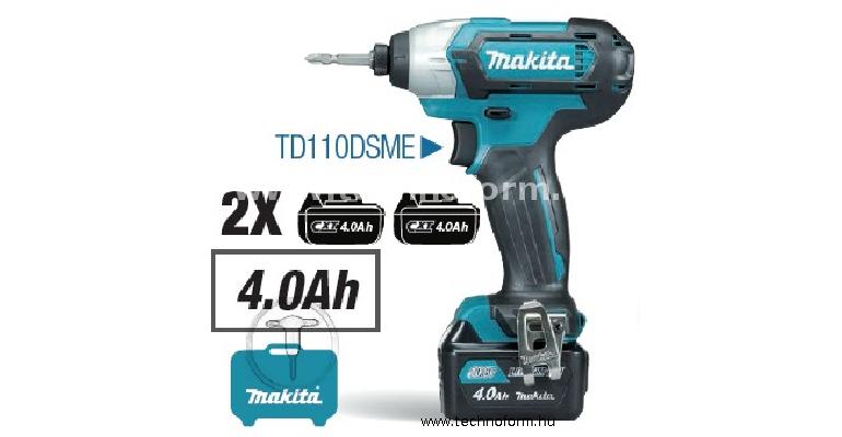 makita td110dsme akkus ütvecsavarozó 1/4" 110nm 12v 2x4,0ah li-ion akkumulátorral