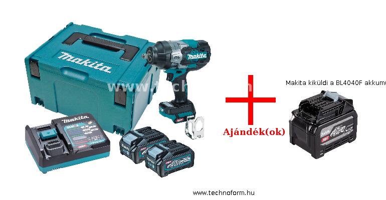 makita tw002gm201 akkus ütvecsavarozó 1/2" 2200nm 40v 2x4,0ah-s akkuval és töltő vel + makita kiküldi a bl4040f akkumulátort