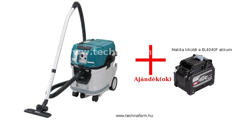 makita vc007glz01 akkus száraz/nedves porszívó 40l l osztály 2x40v akku és töltő nélkül + makita kiküldi a bl4040f akkumulátort