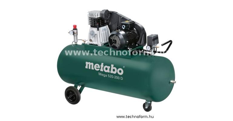 metabo mega 520-200 d kompresszor 10 bar 3000w 200l tartály 3 fázisú motorral - 601541000