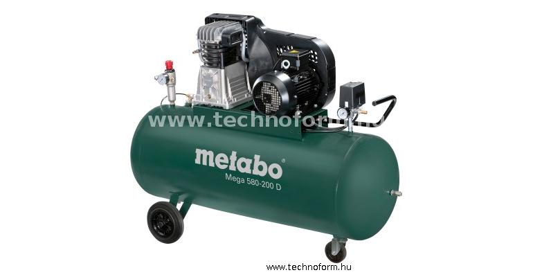 metabo mega580-200d kompresszor 11 bar 3000w 200l tartály 3 fázisú motorral - 601588000