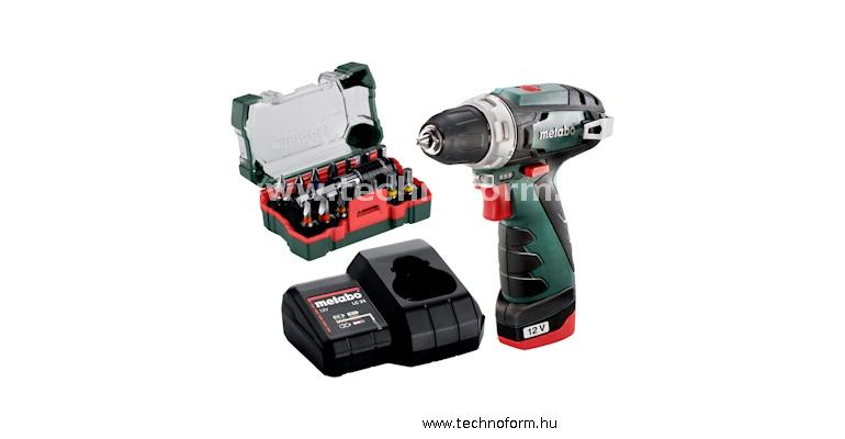 metabo powermaxxbs12-900set akkus fúró-csavarozó 12v 1x2,0ah akkuval töltővel 15 részes bit, papírdobozban - 600984900