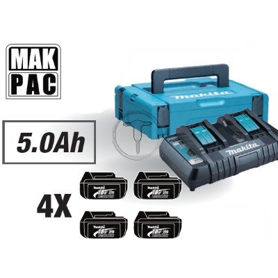 Makita 197626-8 Akku-szett MAKPAC-ban 4db 18V/5.0Ah akku + 1db DC18RD duplatöltő