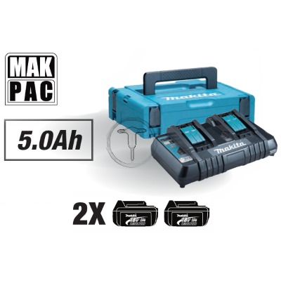 Makita 197629-2 Akku-szett MAKPAC-ban 2db 18V 5.0Ah akku + 1db DC18RD duplatöltő