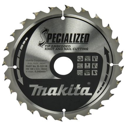 Makita B-33118 Körfűrészlap 190x30mm Z24 szeges és csomós fához