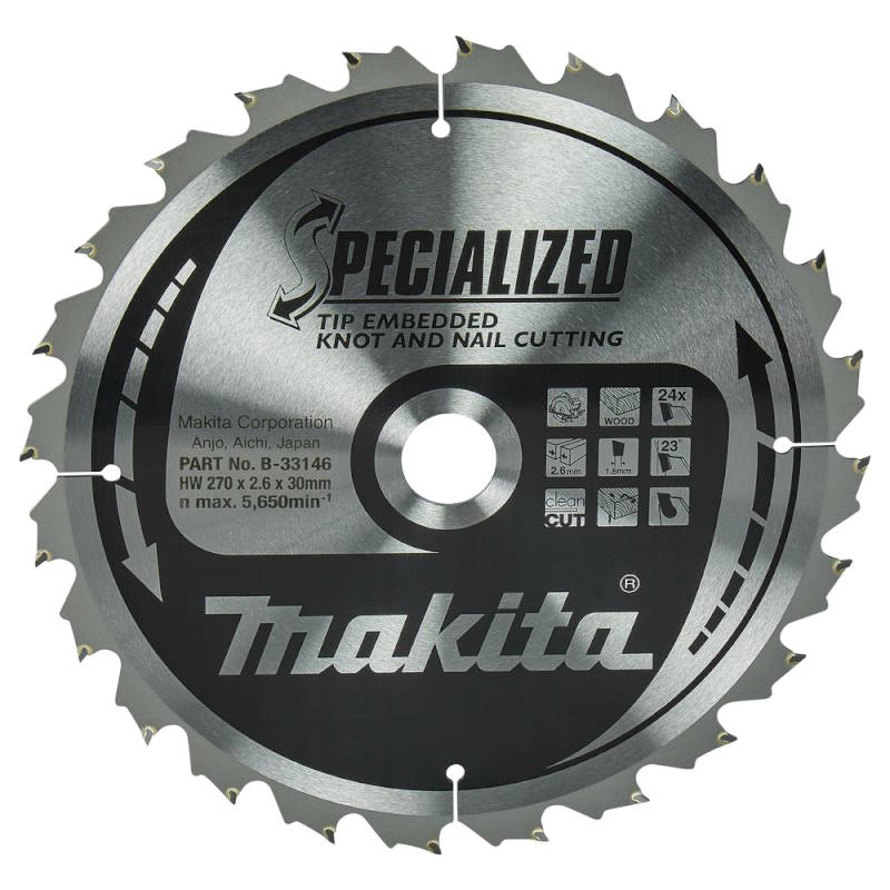 Makita B-33146 Körfűrészlap 270x30mm Z24 szeges és csomós fához