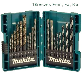 Makita B-49432 Fúrószár készlet 18db-os 6-6-6 db HSS, Fa, Kőzet