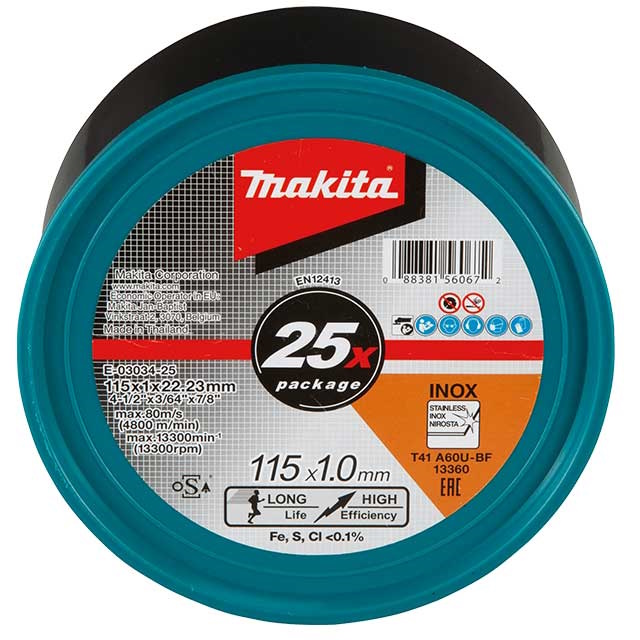 Makita E-03040-25 Vágókorong 125x1mm INOX 25db-os, műanyag dobozban