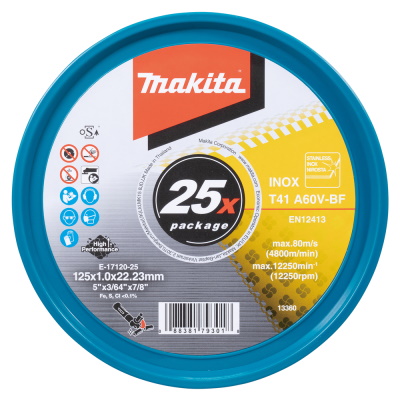 Makita E-17120-25 Vágókorong 125x1mm INOX A60V 25db-os, műanyag dobozban