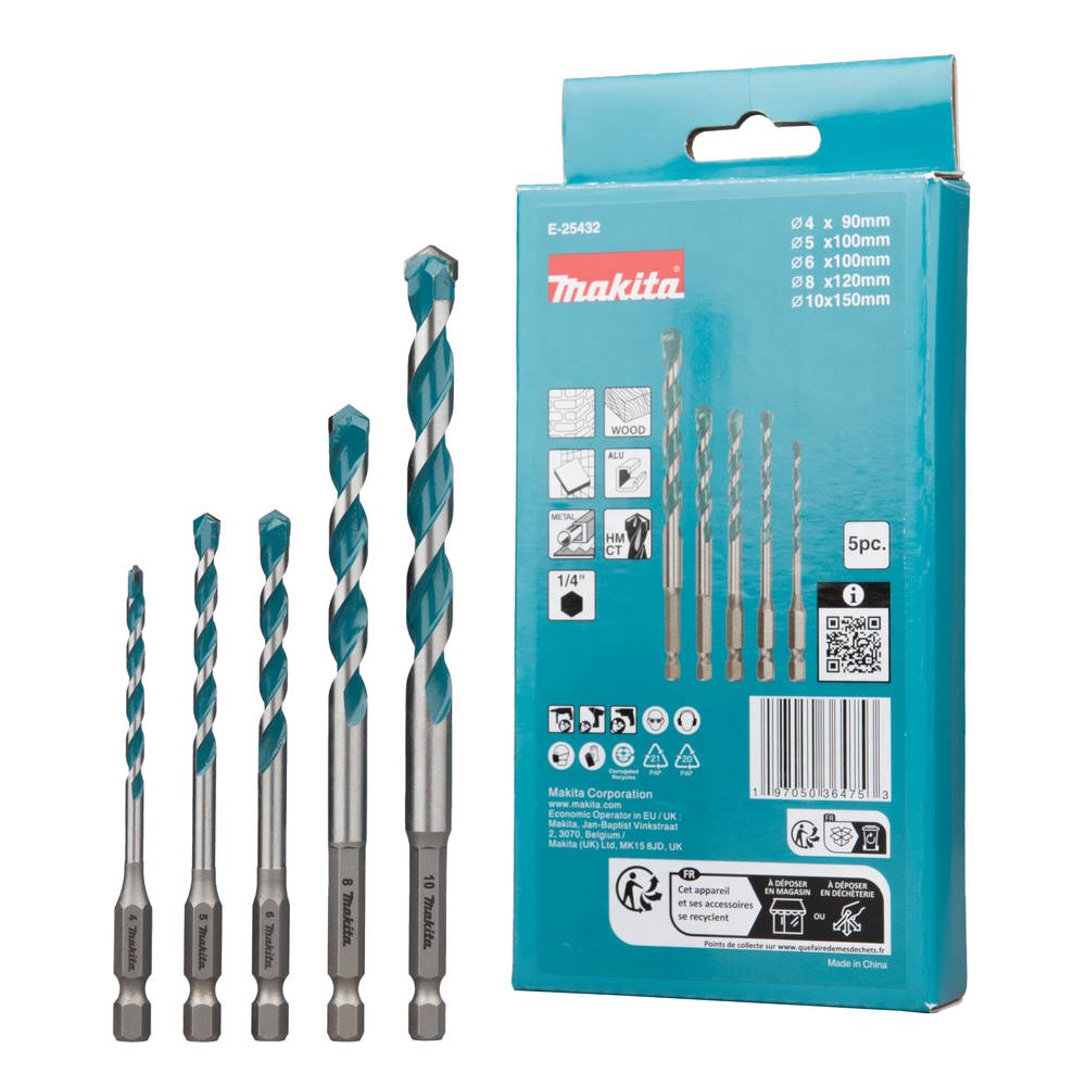 Makita E-25432 Fúrókészlet multi 1/4" TCT 4-10 mm átmérővel