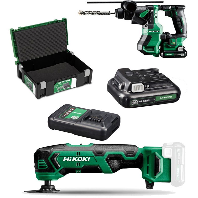 Hikoki DH12DD-4AH+CV12DA-BASIC Akkus fúrókalapács SDS+ 1,1J 12V 2x4.0Ah Li-Ion akkuval + Akkus multigép