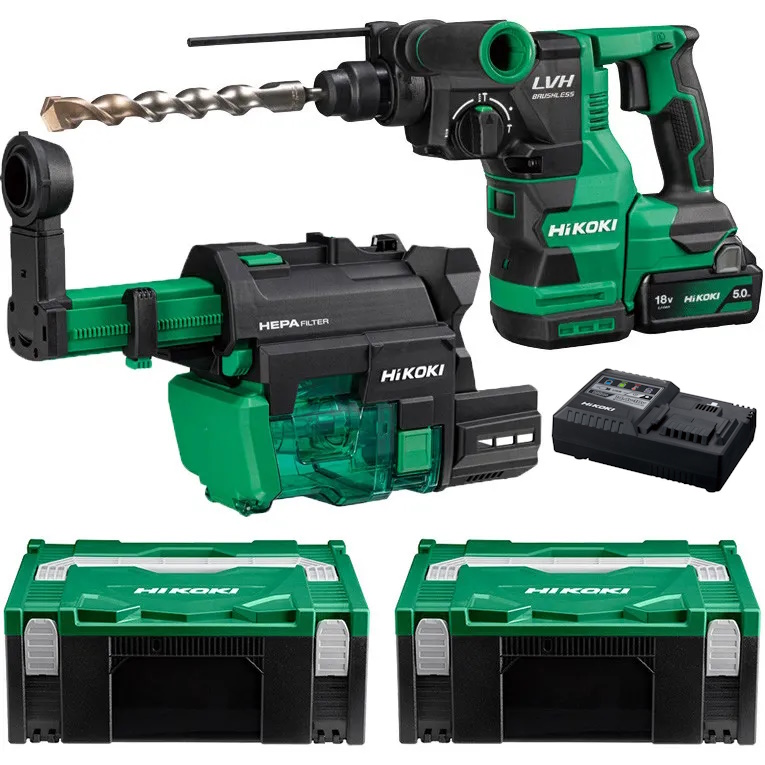 Hikoki DH1826DAWUZ Akkus fúró-vésőkalapács+porelszívó 2,6J 18V 2x5,0Ah akkuval Hitbox kofferben