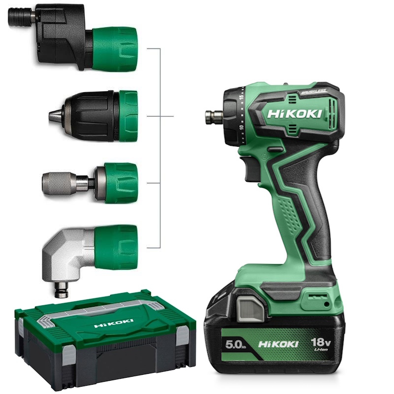 Hikoki DS18DDQWSZ Akkus fúró csavarozó 18V 55Nm cserélhető tokmány 4 különböző fejjel 2x5Ah akku