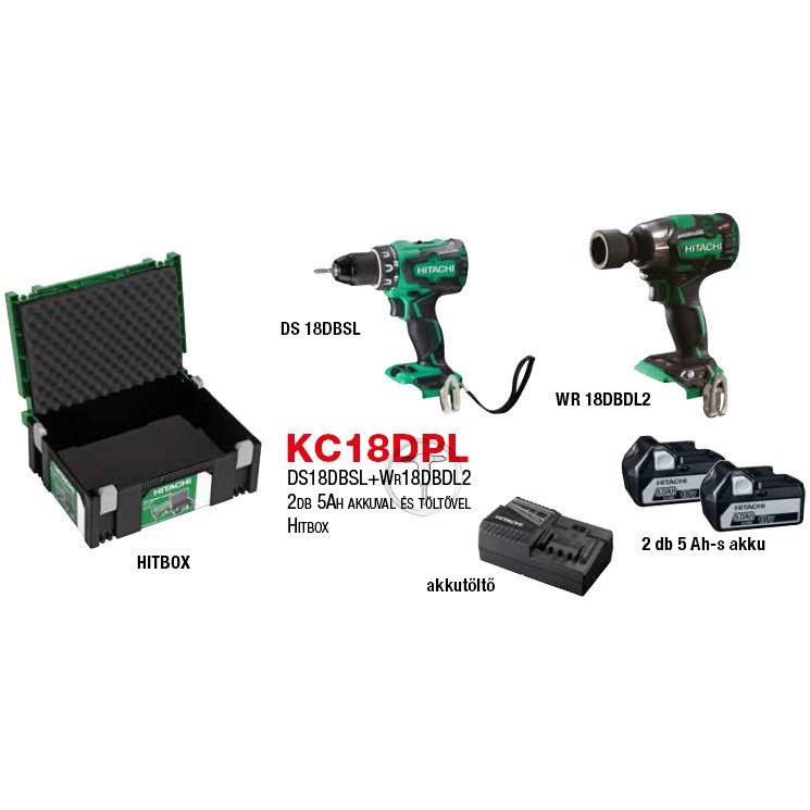 Hikoki KC18DPL-DS Akkus csomag DS18DBSL+WR18DBDL 18V 2x5Ah Li-Ion akkuval
