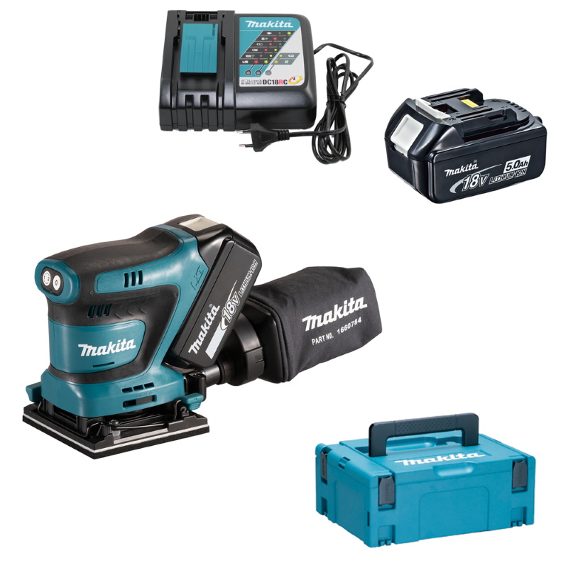 Makita DBO480RTJ Akkus excentercsiszoló 2x18V 5.0Ah Li-Ion akkuval MAKPAC kofferben