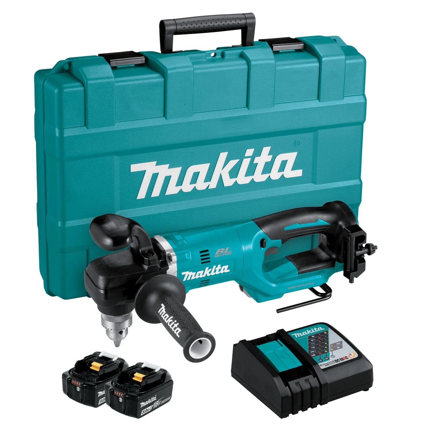 Makita DDA450RTE Akkus sarokfúró 70Nm 18V 2x5.0Ah Li-Ion akkumulátorral