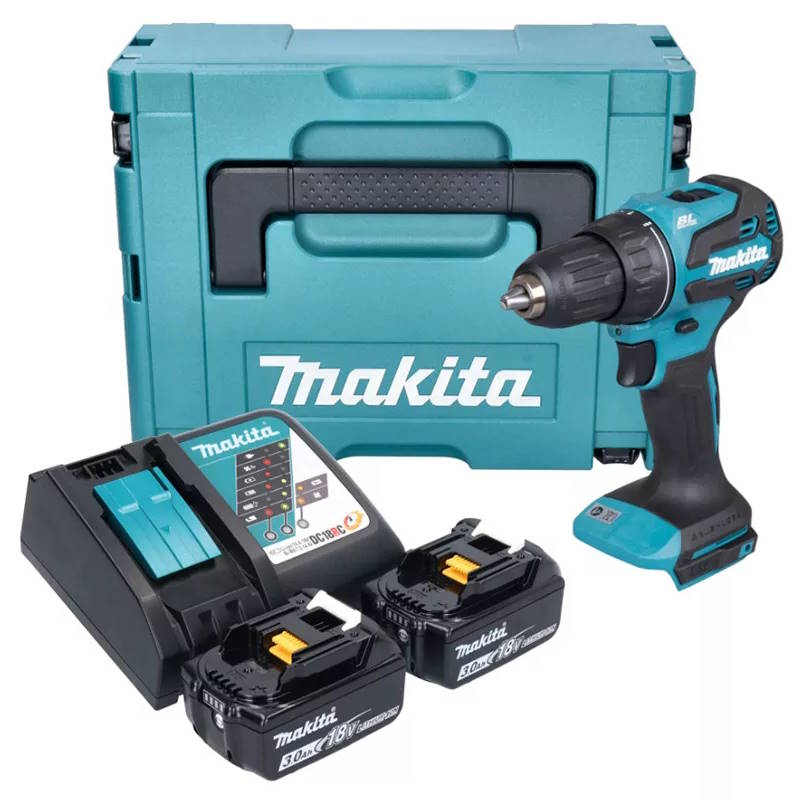 Makita DDF490RFJ Akkus fúró-csavarbehajtó BL 18V 65Nm 2x3,0 Ah akku és töltő + Makita multitool kulcstartó