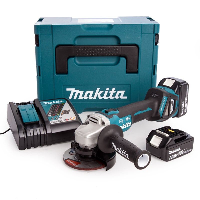 Makita DGA513RTJ Akkus sarokcsiszoló 125mm 18V 2x5,0Ah akkuval MakPac Kofferben
