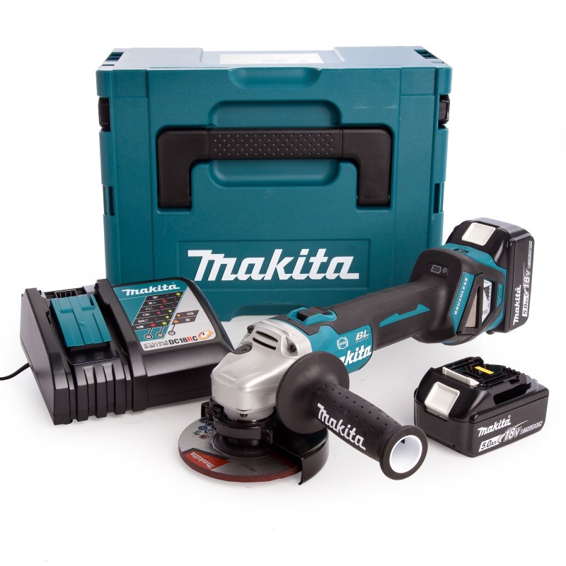 Makita DGA513RTJ Akkus sarokcsiszoló 125mm 2x18V 5,0Ah akkuval MakPac Kofferben