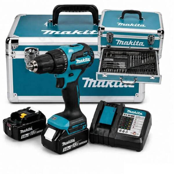 Makita DHP490RTX7 Akkus ütvefúró-csavarbehajtó 65Nm 18V 2x18VA akku alu kofferben szerszámkészlet