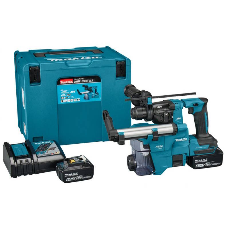 Makita DHR183RTWJ Akkus SDS+ fúrókalapács 1,7J 18V 2x5,0 Ah Li-ion akkuval