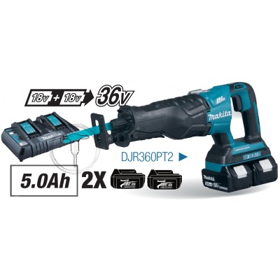 Makita DJR360PT2 Akkus orrfűrész 2x18V 2x5.0Ah Li-Ion akkuval kofferben