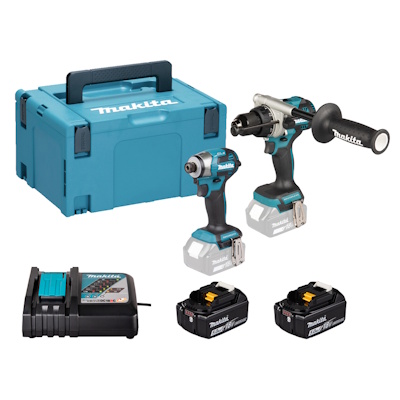 Makita DLX2549TJ Akkus gépcsomag 18V 2x5,0Ah Li-Ion akku (DHP492Z+DTD173Z) MakPack kofferben