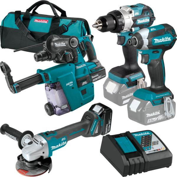 Makita DLX4155TX1 Akkus gépcsomag 4db gép 18V 2x5,0 Ah LXT Li-Ion akkuval