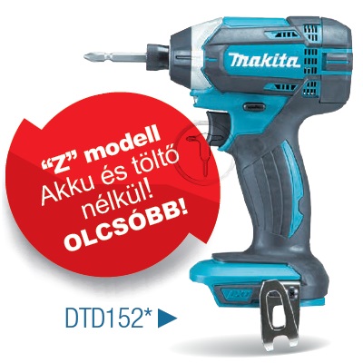 Makita DTD152Z Akkus ütvecsavarozó 1/4" 165Nm 18V akku és töltő nélkül