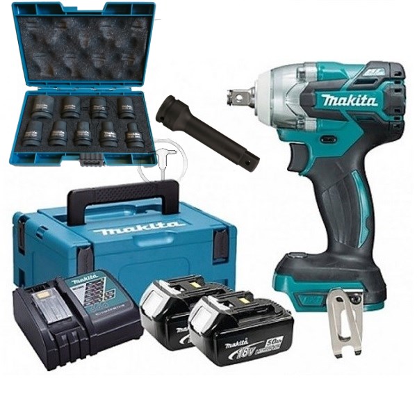 Makita DTW285RTJX Akkus ütvecsavarozó 2x18V 5.0Ah Li-Ion akku+ Dugókulcs készlet