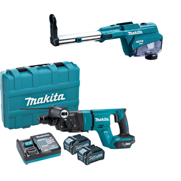 Makita HR007GM202 Akkus fúró-vésőkalapács 3,0J 40V XGT 2x4,0Ah akkuval + DX15 porelszívó