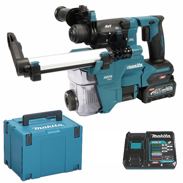 Makita HR010GD201 Akkus SDS+ fúró-vésőkalapács 2,1J 2x40V 2,4Ah+elszívó feltét MakPackban