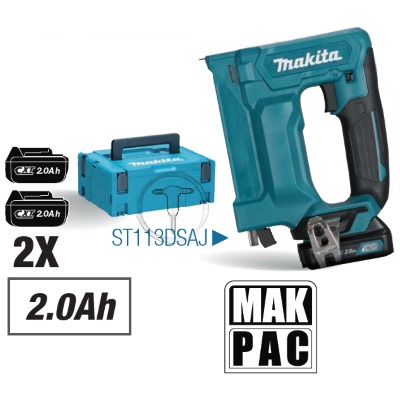 Makita ST113DSAJ Akkus tűzőgép 12V 2x2.0Ah Li-Ion akku + MakPac koffer