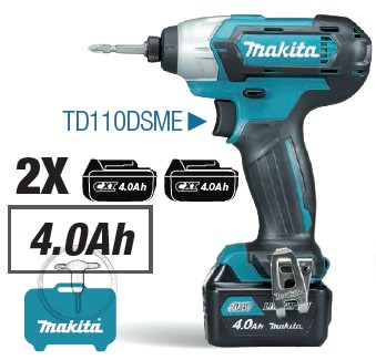 Makita TD110DSME Akkus ütvecsavarozó 1/4" 110Nm 12V 2x4,0Ah Li-Ion akkumulátorral