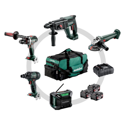 Metabo COMBOSET5.2 Akkus 18V csomag: BS18LTXBL+KH18LTX24+W18L9-125+SSW18LTX300BL+R12-18D